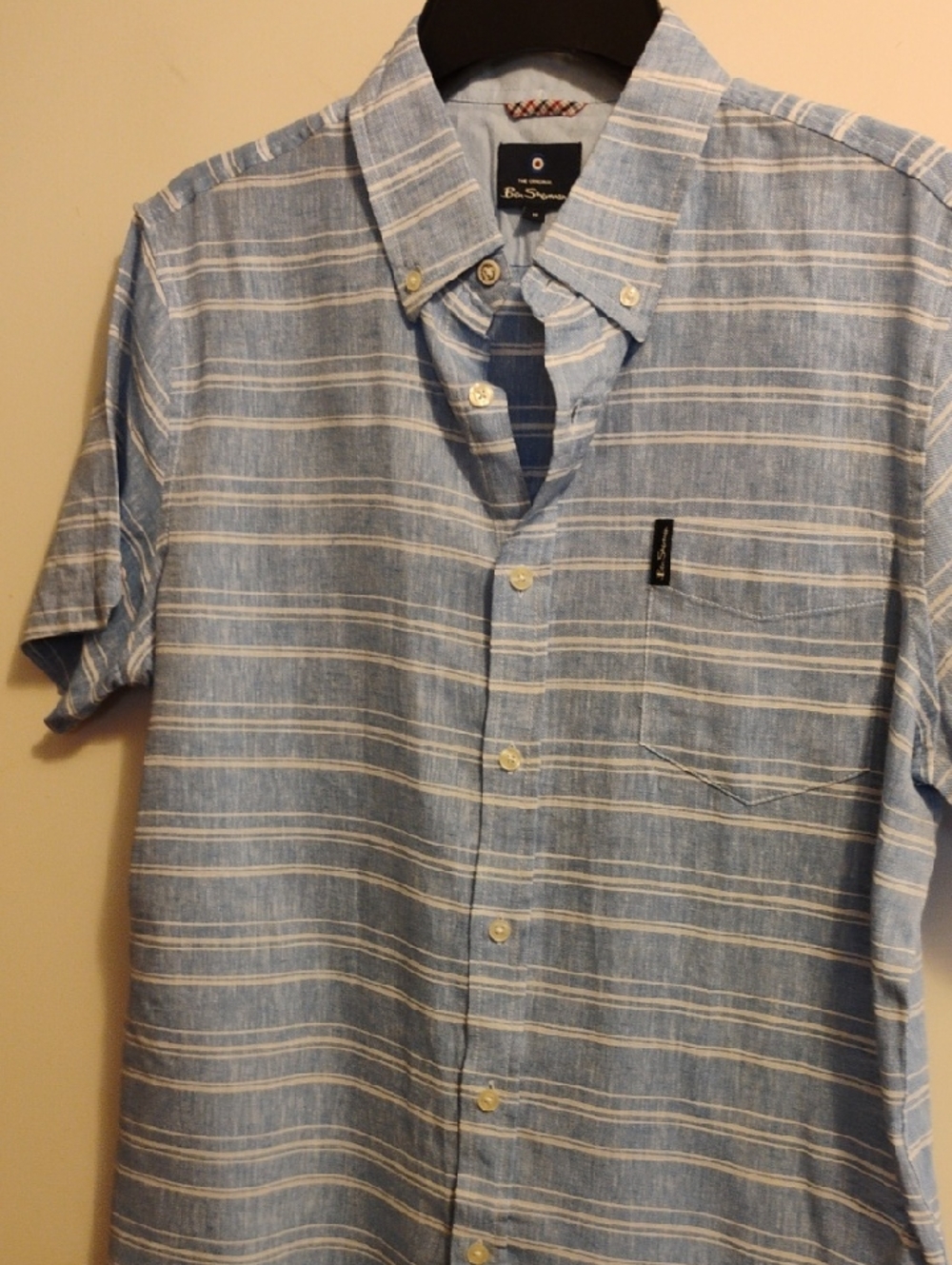 Ben Sherman Light Blue and White Striped Short-Sleeve Button-Down Shirt